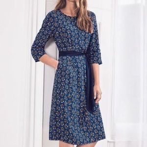Boden Ottilie button front tie belt casual Dress Blue Stars